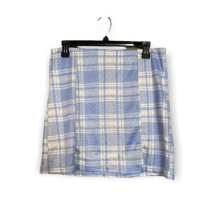 Hesperus Blue Plaid Pull On Mini Skirt Side Slits